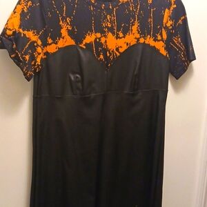 Faux Black and Orange dress short sleeve size L
